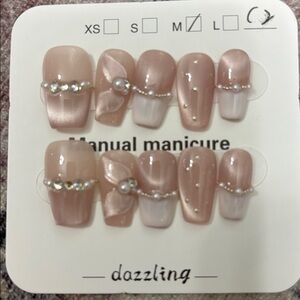 Pink Pearl Embellished Press-On Nails